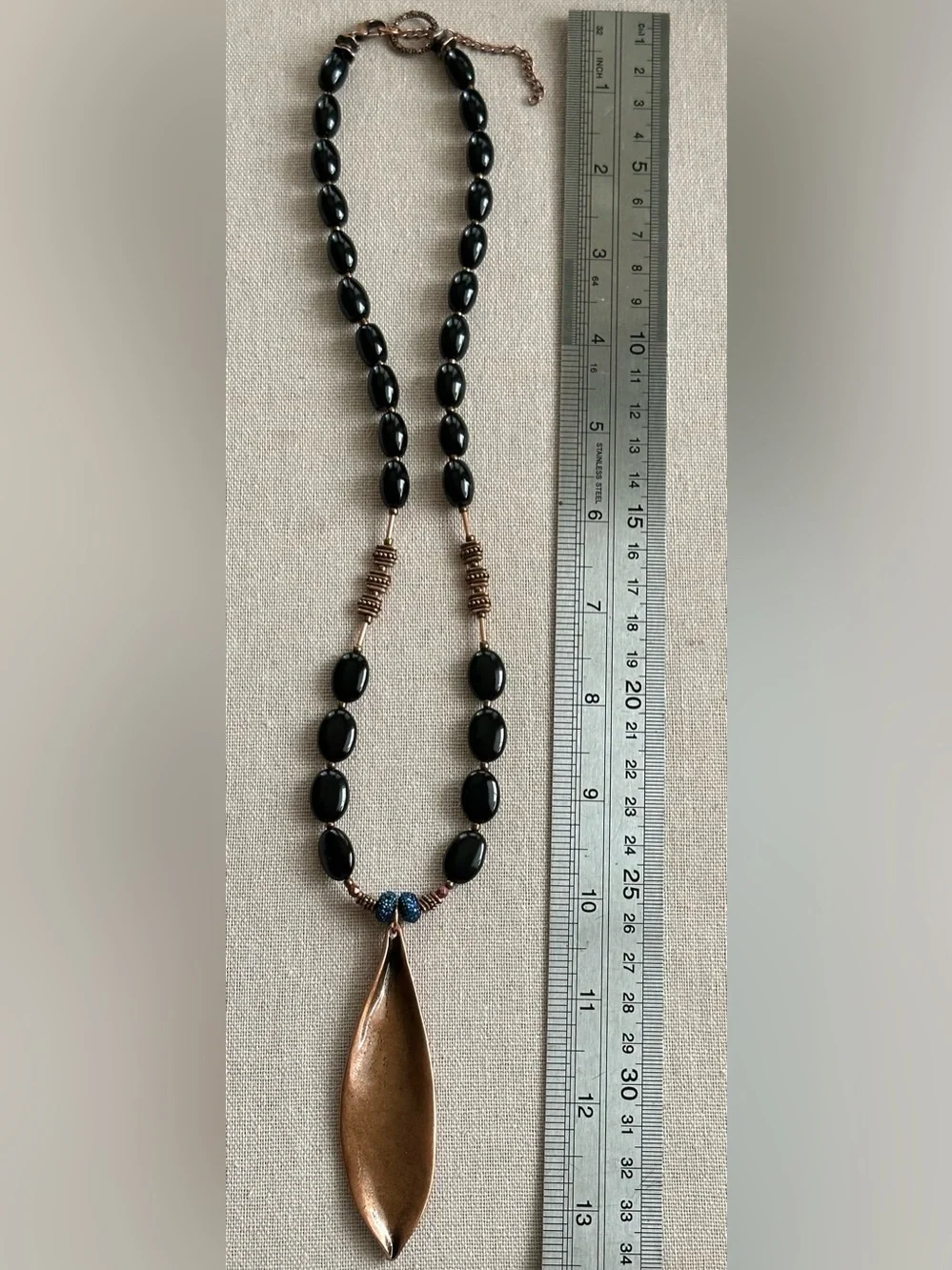 26-1/2 inch Onyx and Copper bead necklace NWOT